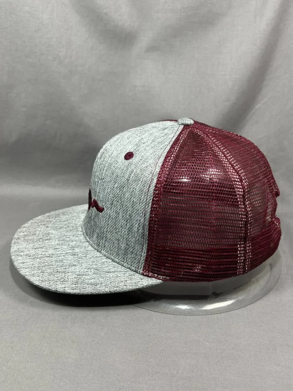 Ford Mustang Trucker Hat Snapback Gray Burgundy Horse Pony Motorsports Adult Cap